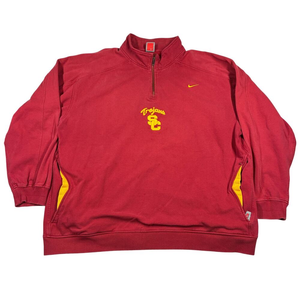 Vintage USC Trojans Jacket 2XL XXL Nike Team Red 1/4 Zip Fleece Pullover NCAA